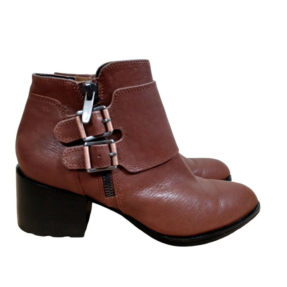 Calvin Klein Jeans Neveah Size 9.5 Women's Leather Side Zip Brown Bootie